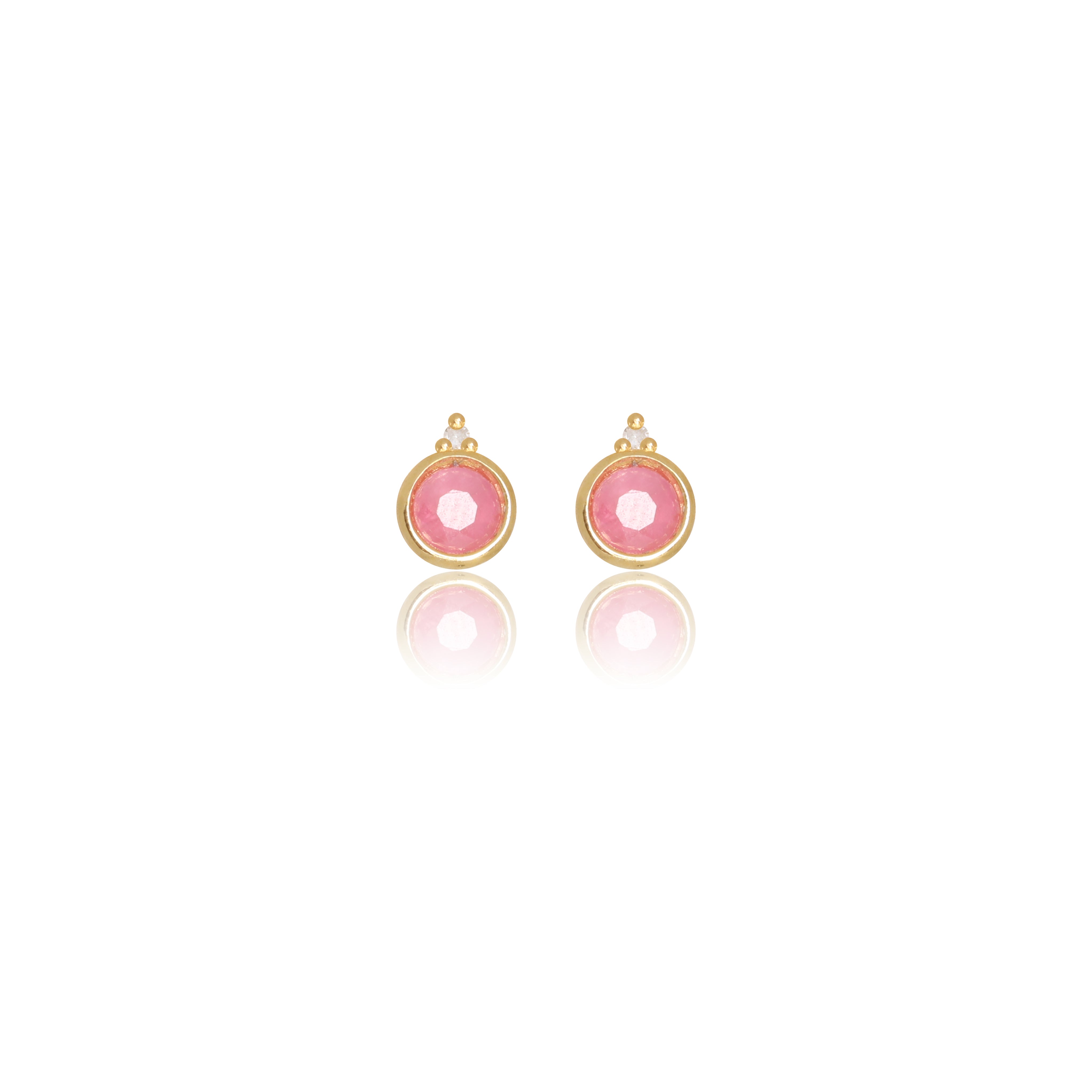 NATURAL RUBY AND TWO NATURAL DIAMOND JULY EARRINGS GOLD