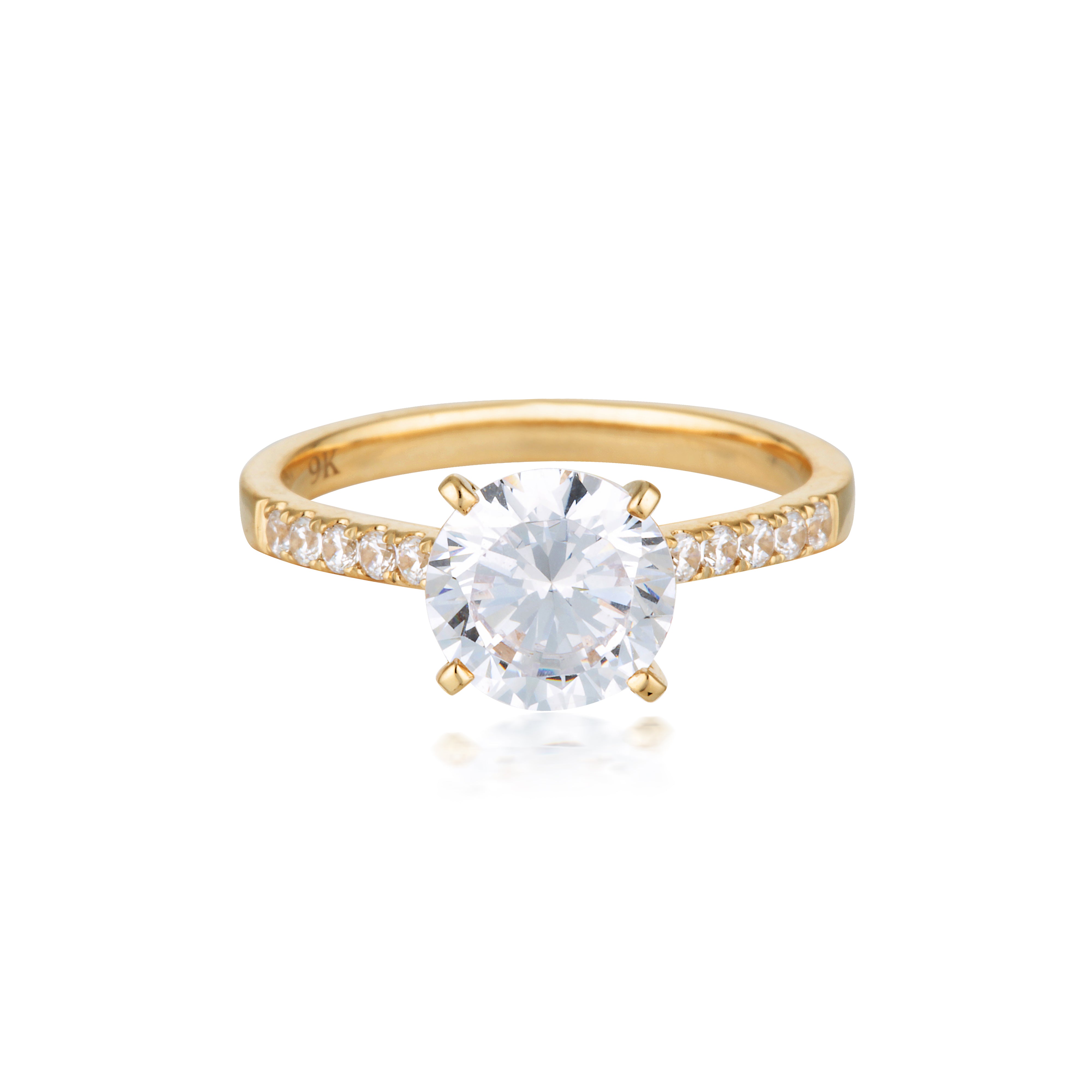 ROUND BRILLIANT CUT 2CT MOISSANITE ENGAGEMENT RING IN 9CT YELLOW GOLD