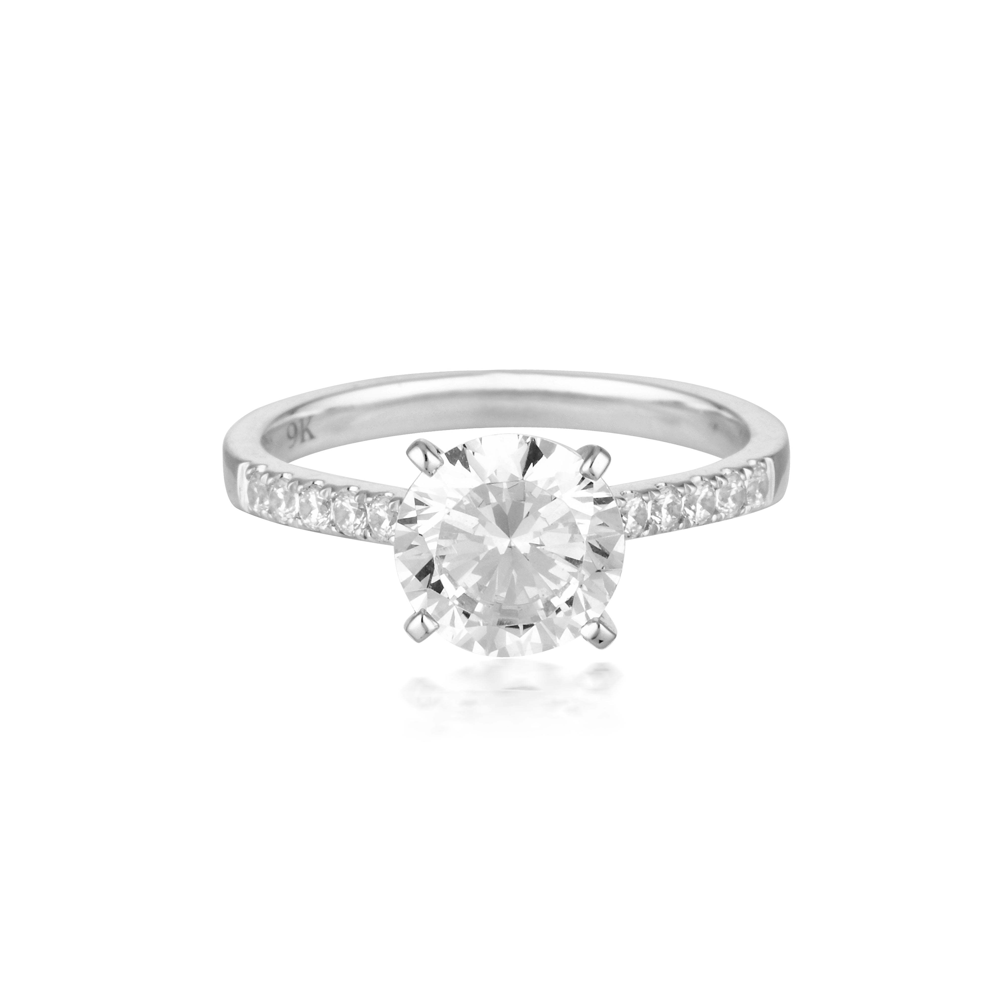 ROUND BRILLIANT CUT 2CT MOISSANITE ENGAGEMENT RING IN 9CT WHITE GOLD