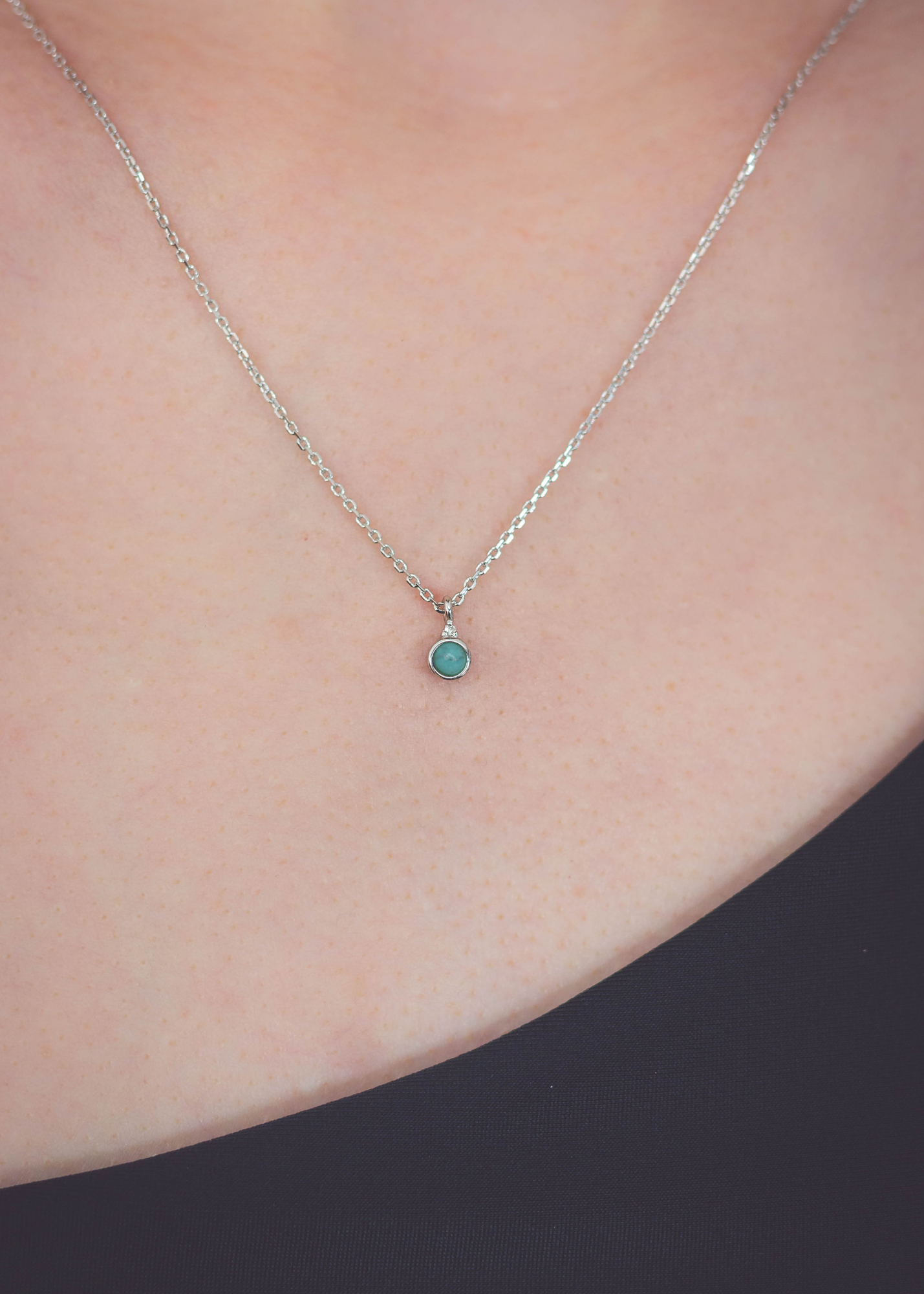 NATURAL TURQUOISE AND DIAMOND DECEMBER PENDANT SILVER