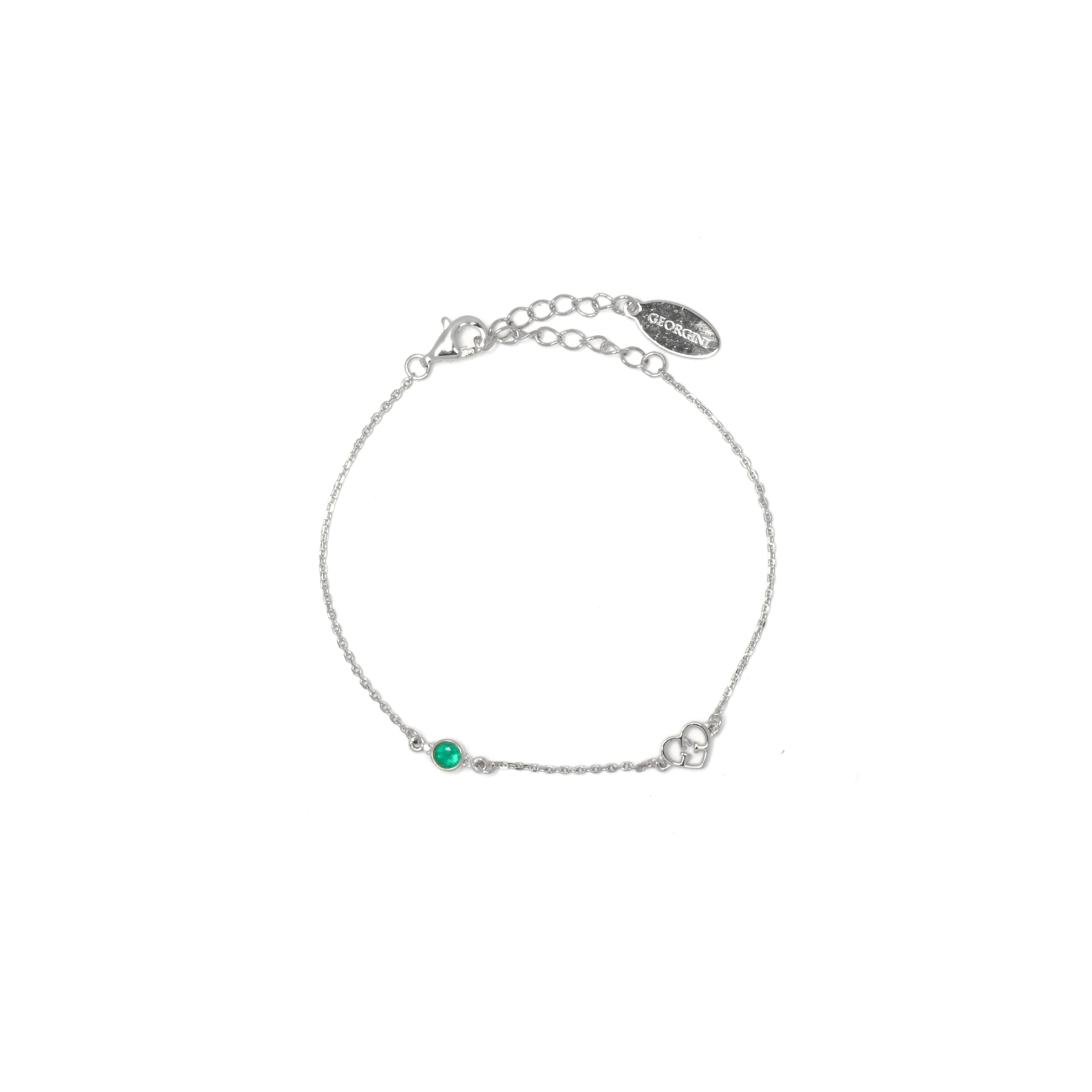NATURAL GREEN AGATE AND TWO NATURAL DIAMOND MAY BRACELET SILVER