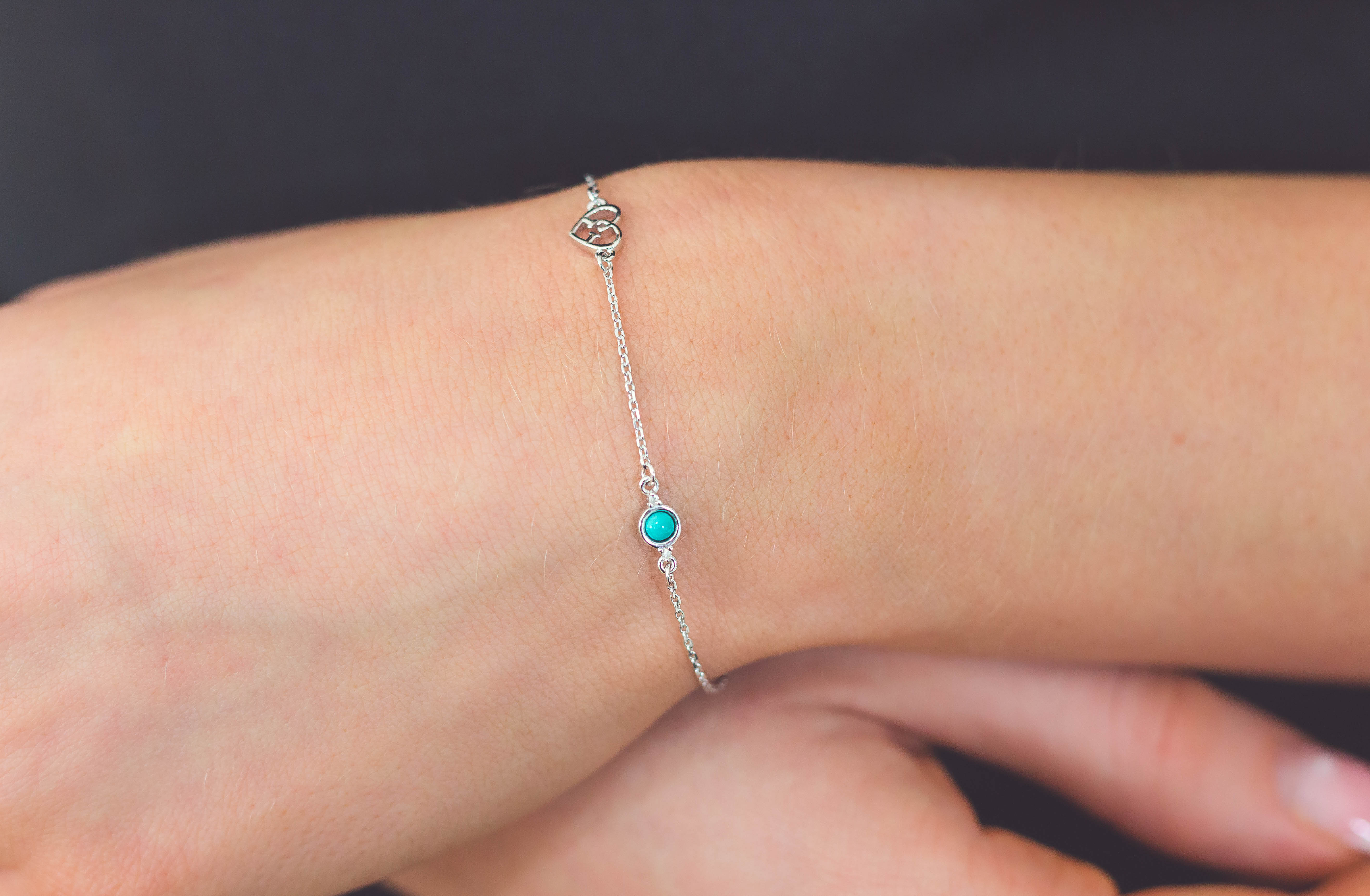 DIAMONDS BY GEORGINI NATURAL TURQUOISE AND TWO NATURAL DIAMOND DECEMBER BRACELET SILVER