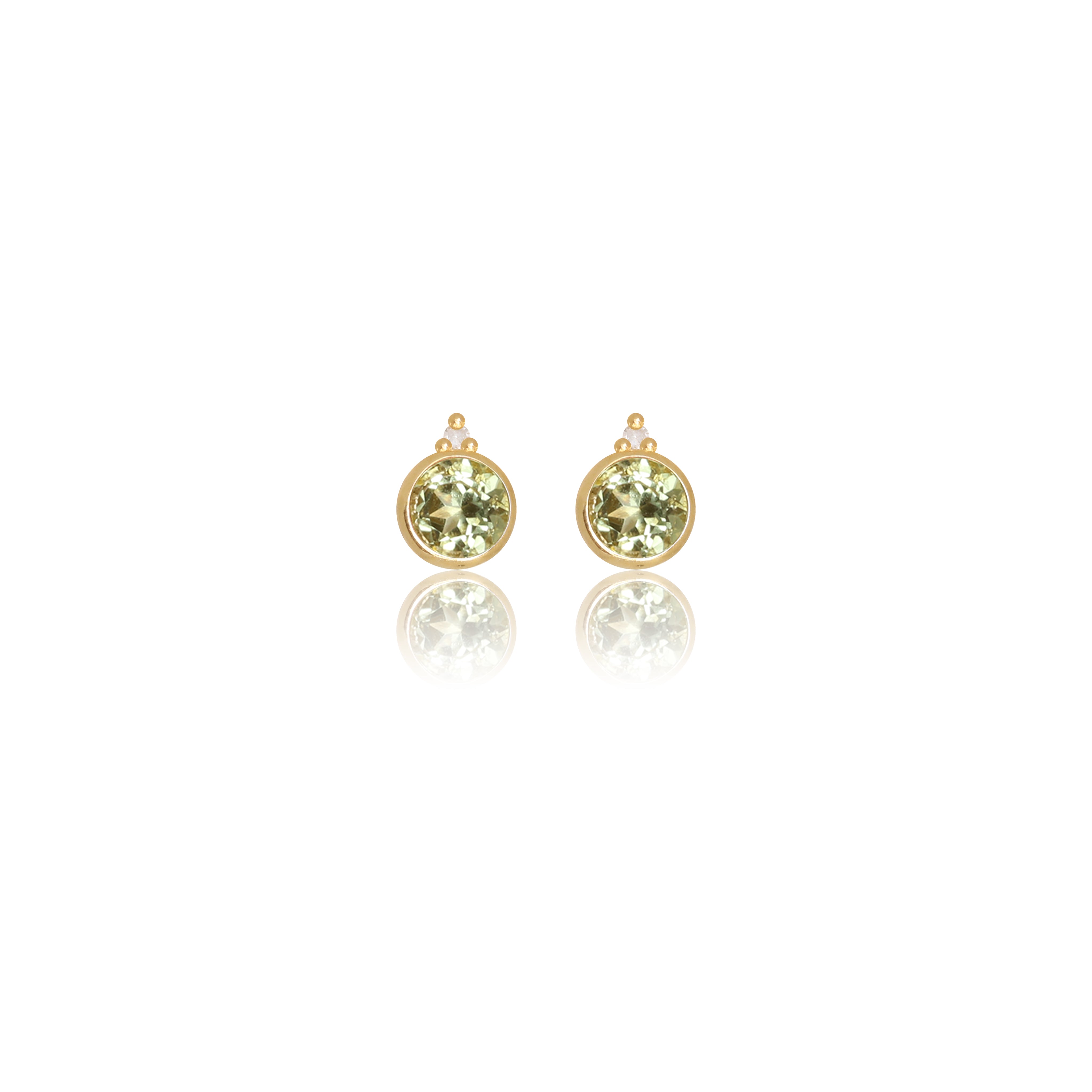 NATURAL PERIDOT AND TWO NATURAL DIAMOND AUGUST EARRINGS GOLD