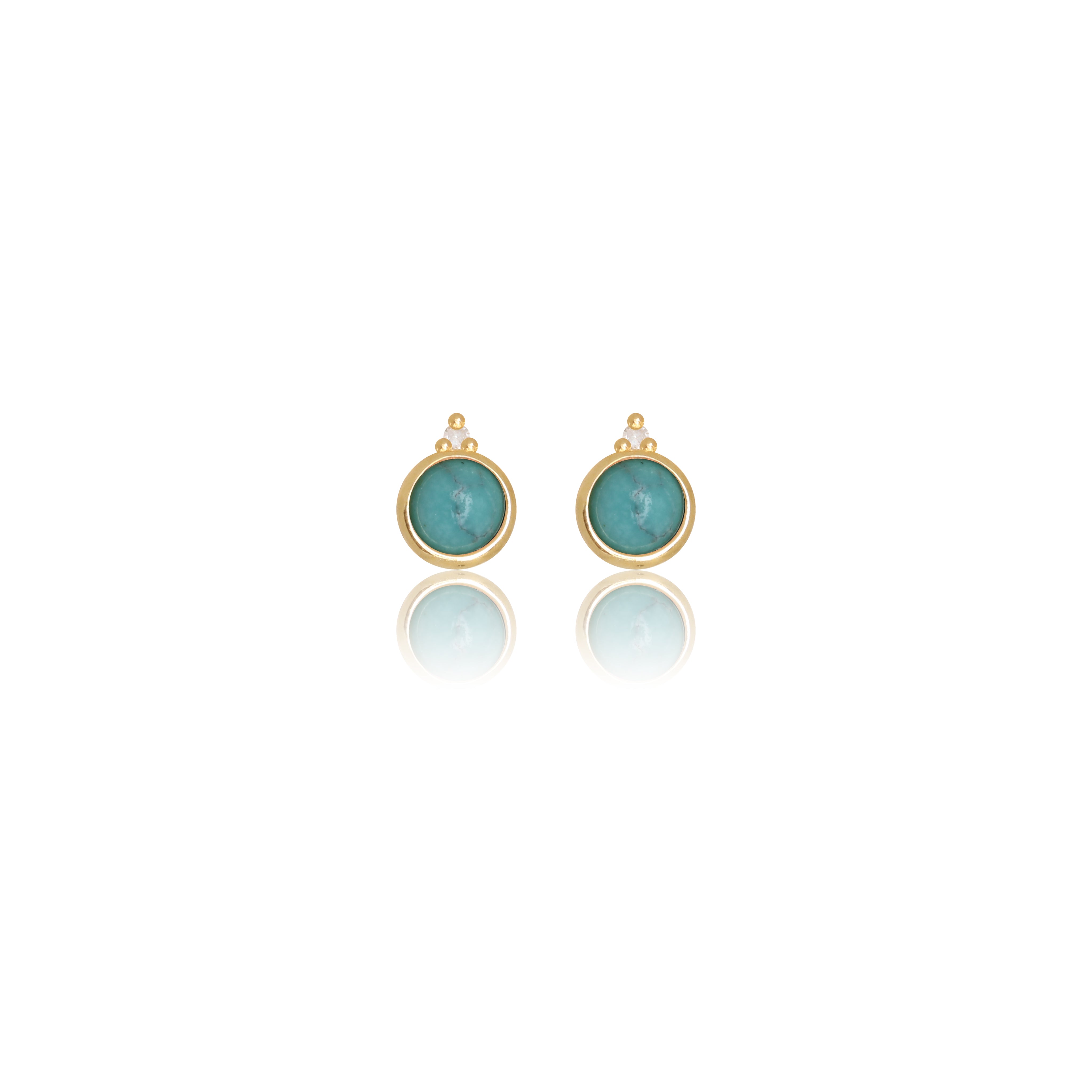 NATURAL TURQUOISE AND TWO NATURAL DIAMOND DECEMBER EARRINGS GOLD
