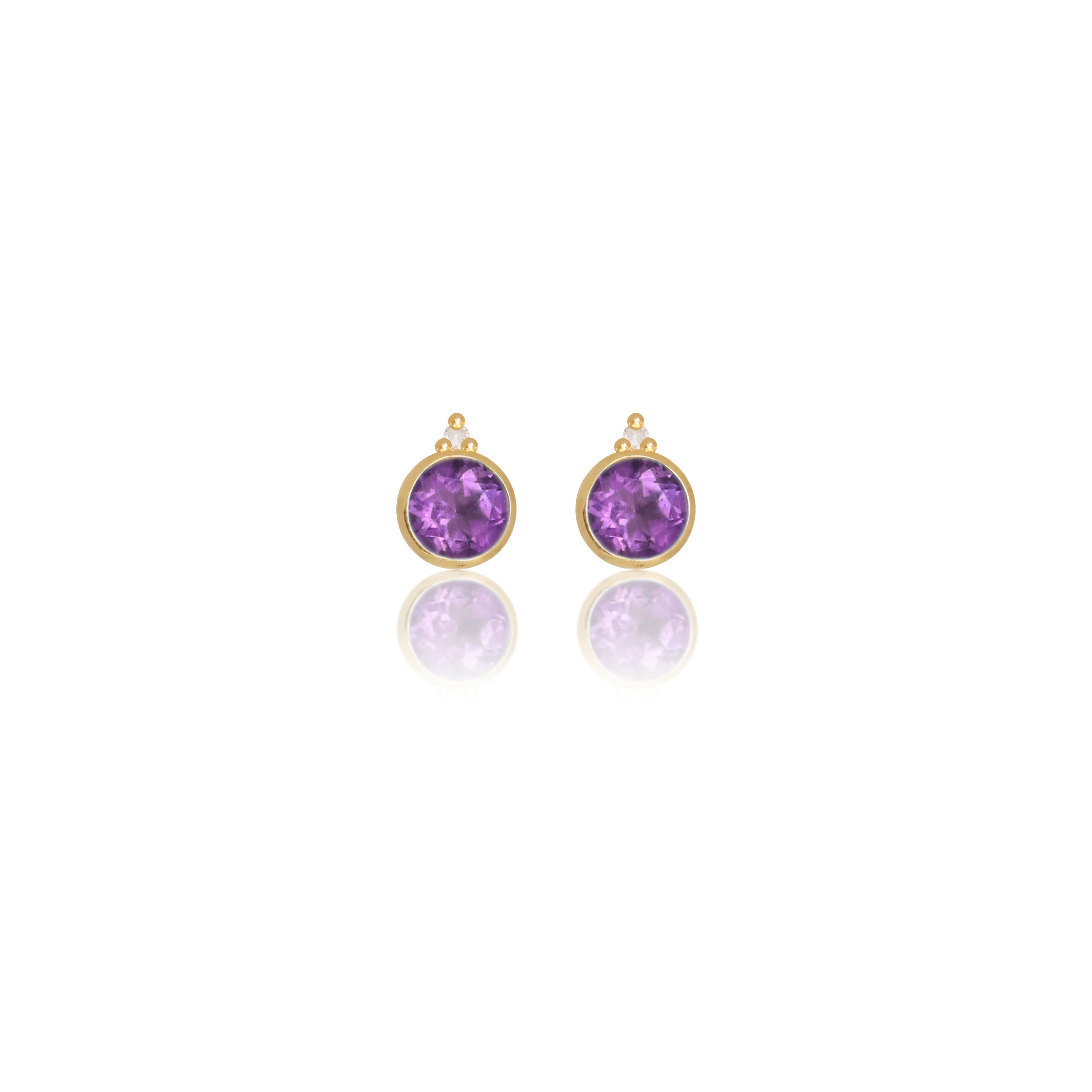 NATURAL AMETHYST AND TWO NATURAL DIAMOND FEBRUARY EARRINGS GOLD