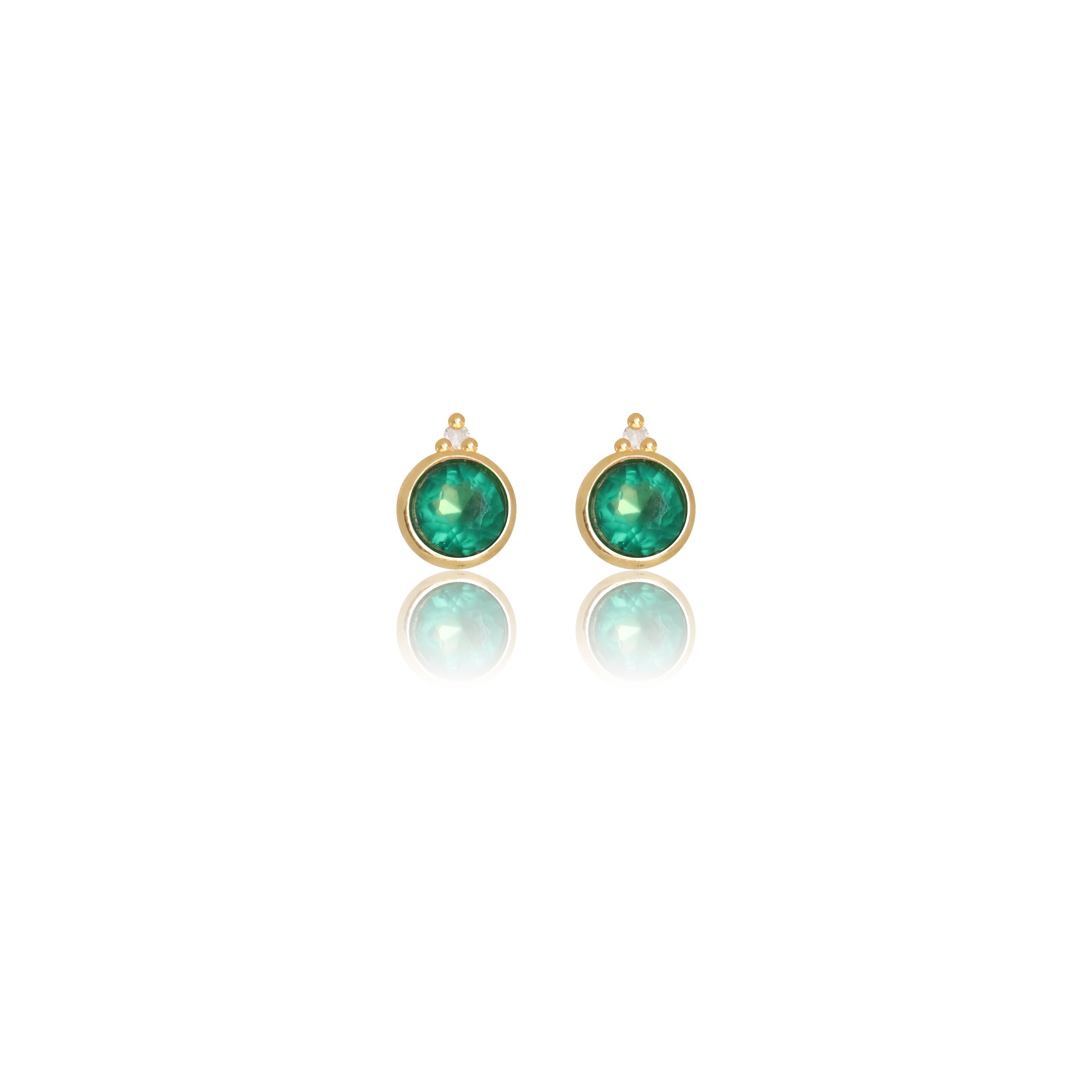 NATURAL GREEN AGATE AND TWO NATURAL DIAMOND MAY EARRINGS GOLD