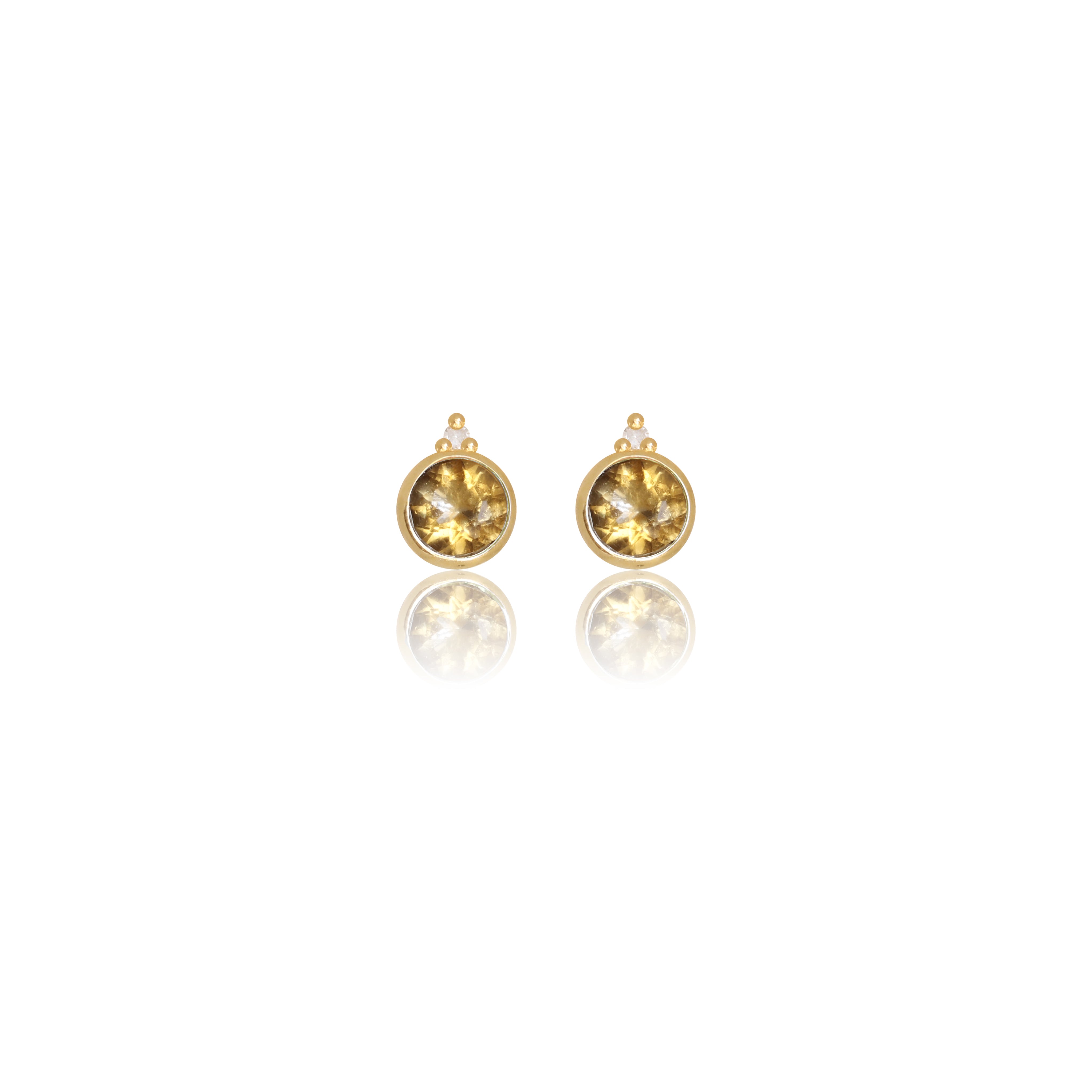 NATURAL CITRINE AND TWO NATURAL DIAMOND NOVEMBER EARRINGS GOLD