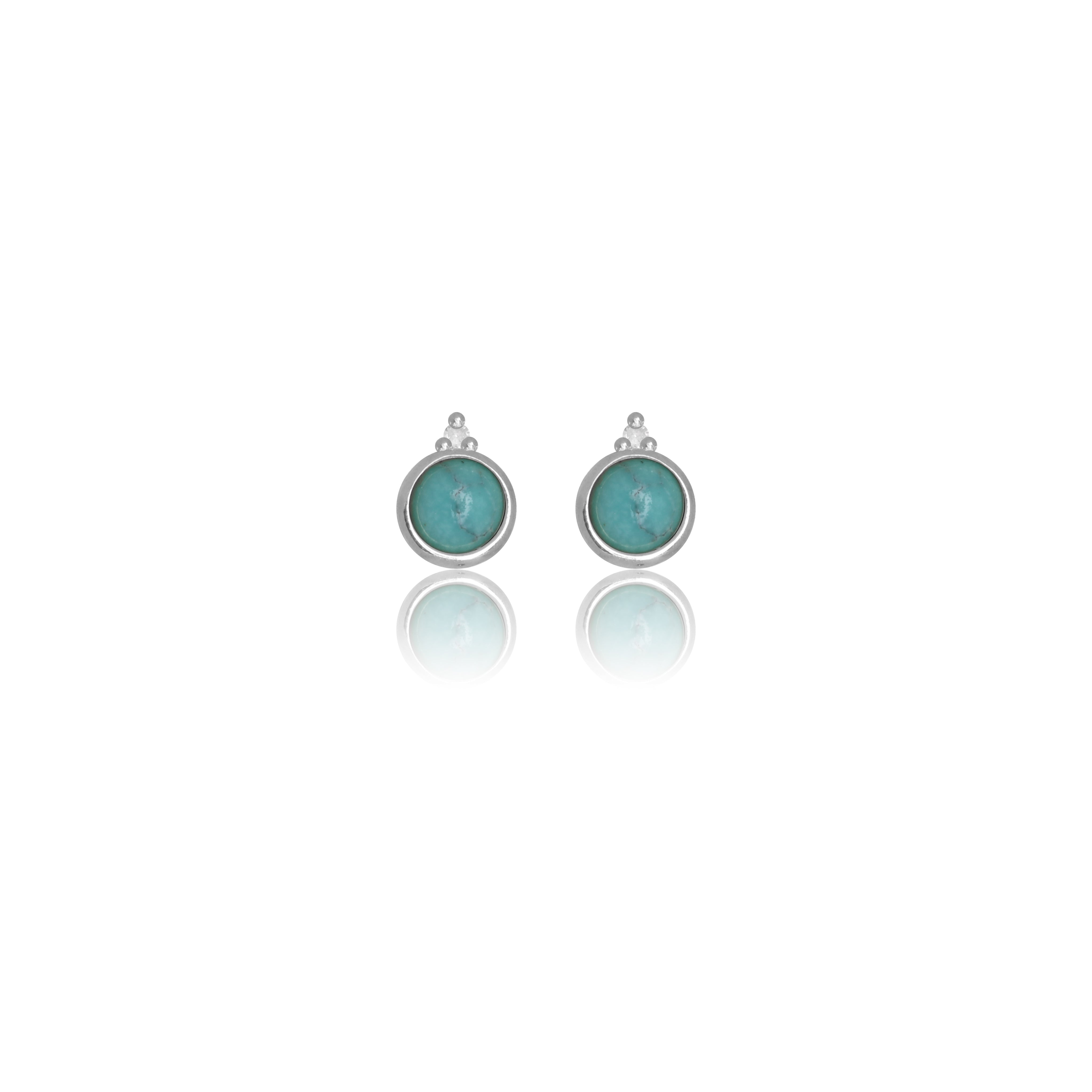 NATURAL TURQUOISE AND TWO NATURAL DIAMOND DECEMBER EARRINGS SILVER
