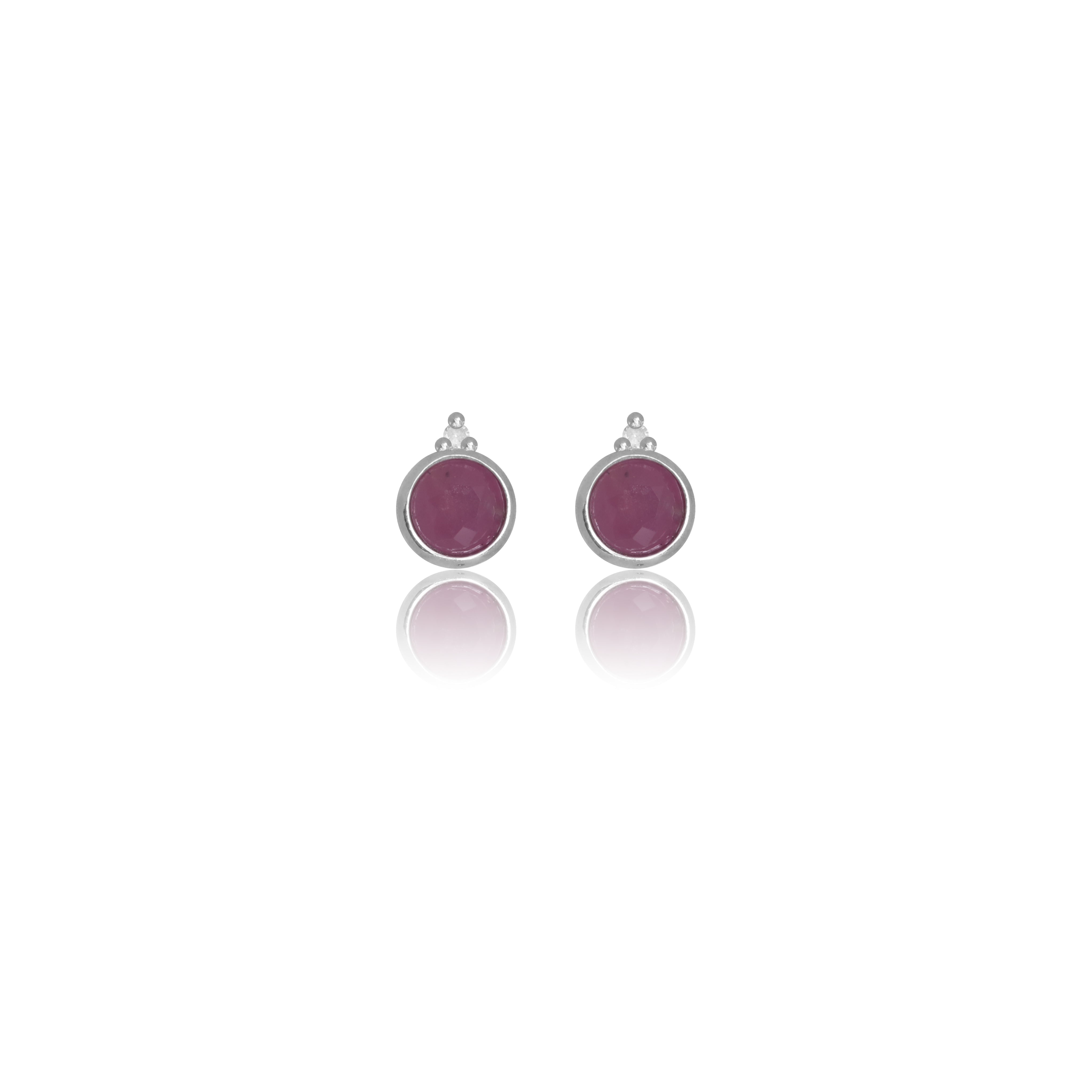 NATURAL RUBY AND TWO NATURAL DIAMOND JULY EARRINGS SILVER
