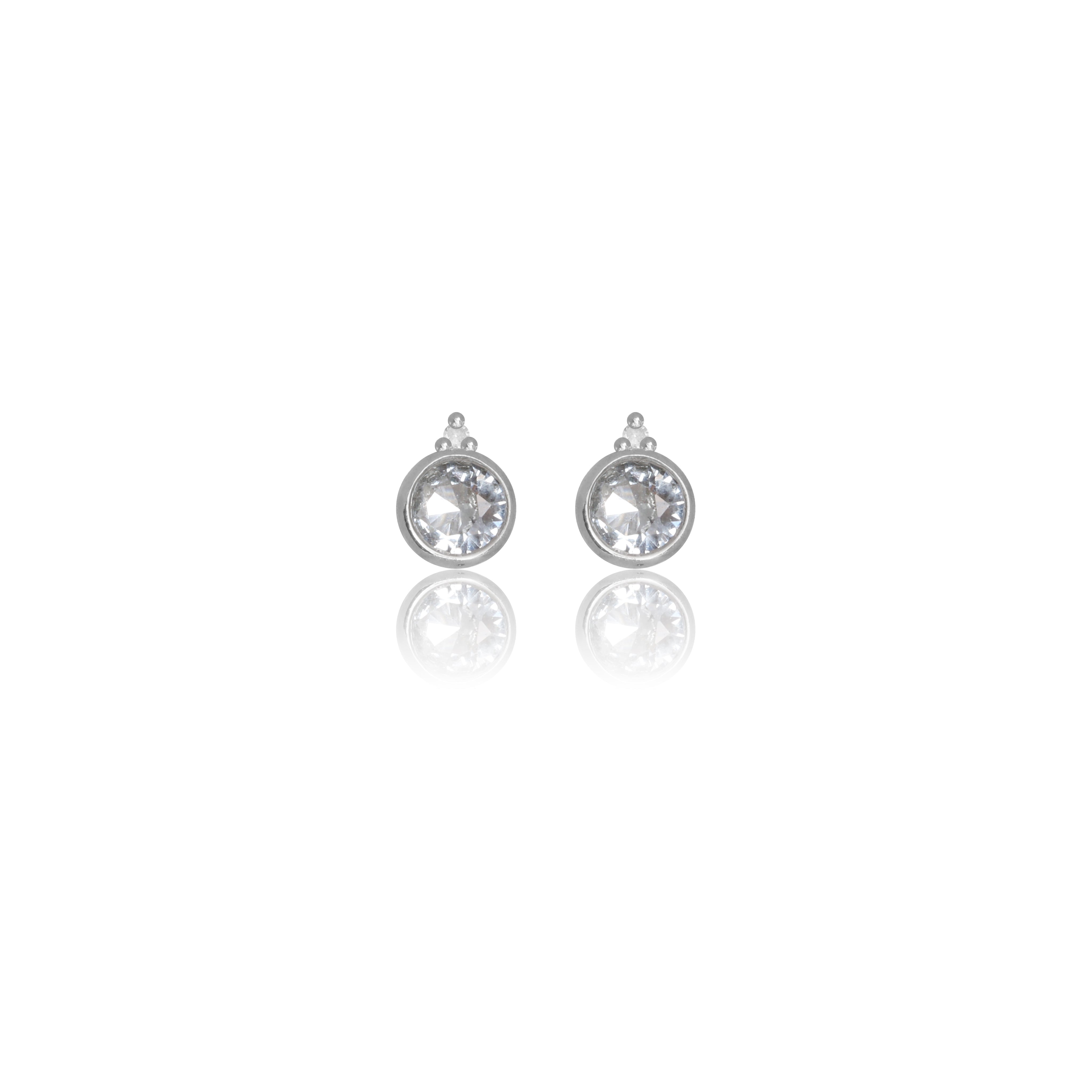 NATURAL AQUAMARINE AND TWO NATURAL DIAMOND MARCH EARRINGS SILVER