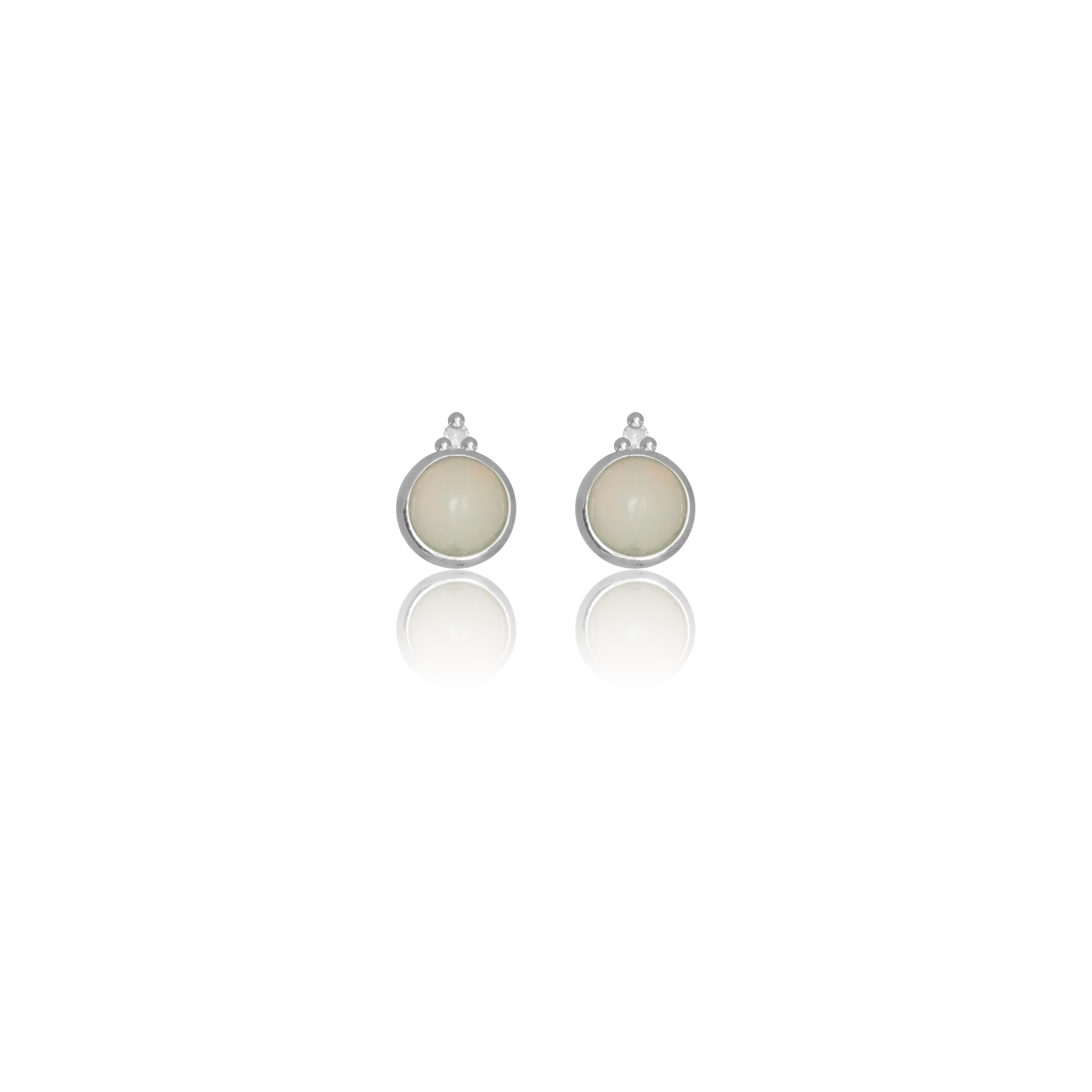 NATURAL OPAL AND TWO NATURAL DIAMOND OCTOBER EARRINGS SILVER