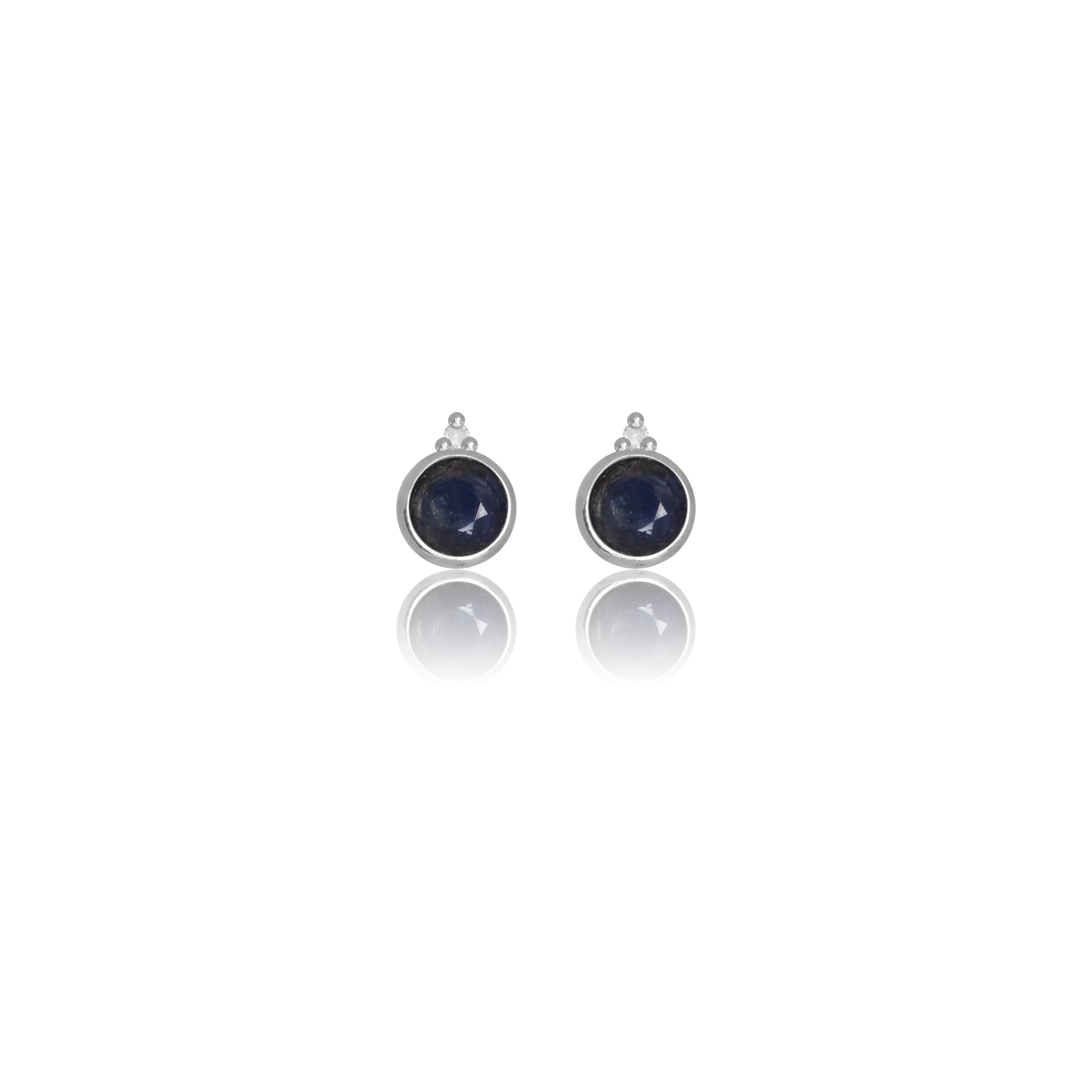 NATURAL SAPPHIRE AND TWO NATURAL DIAMOND SEPTEMBER EARRINGS SILVER