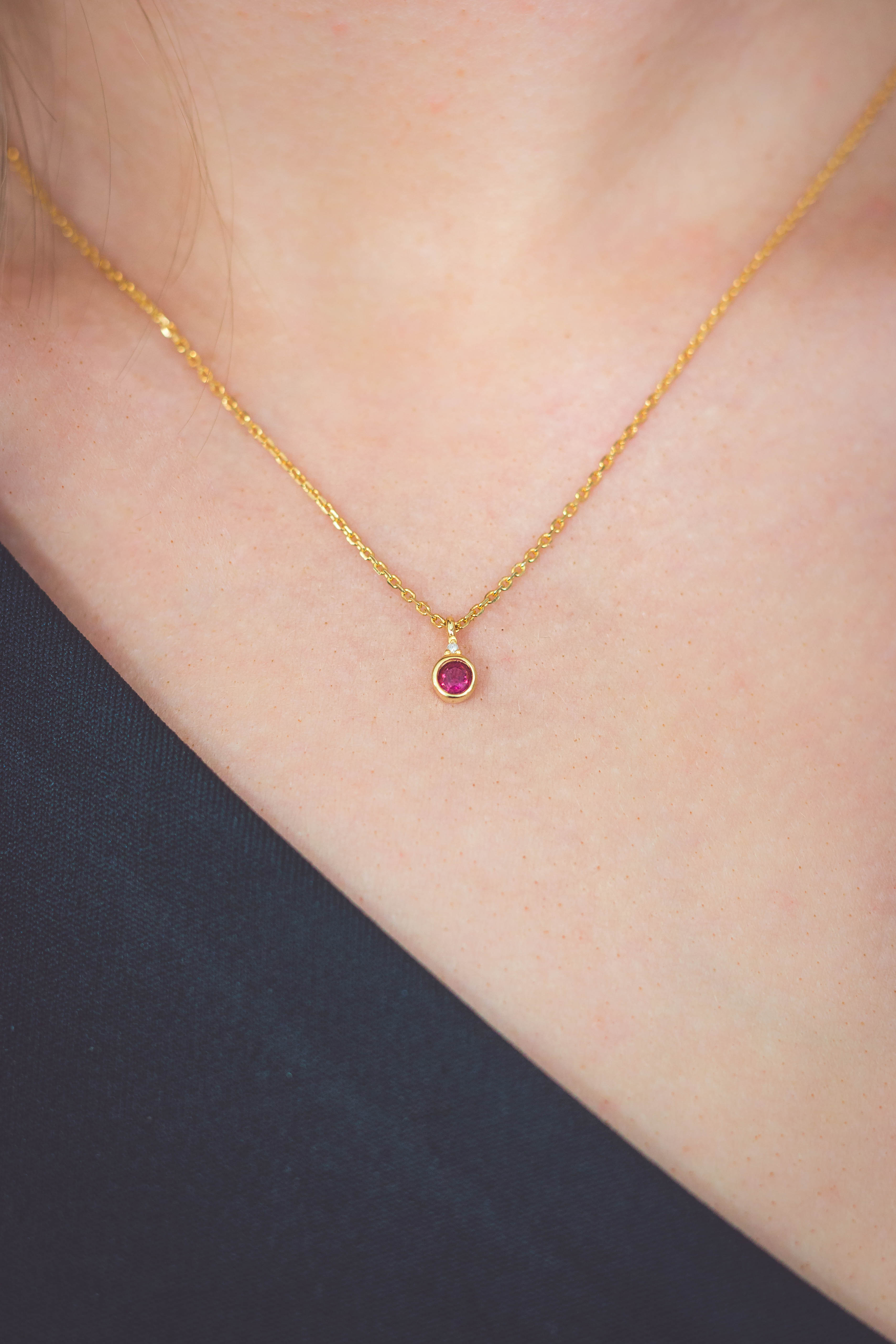 NATURAL RUBY AND DIAMOND JULY PENDANT GOLD