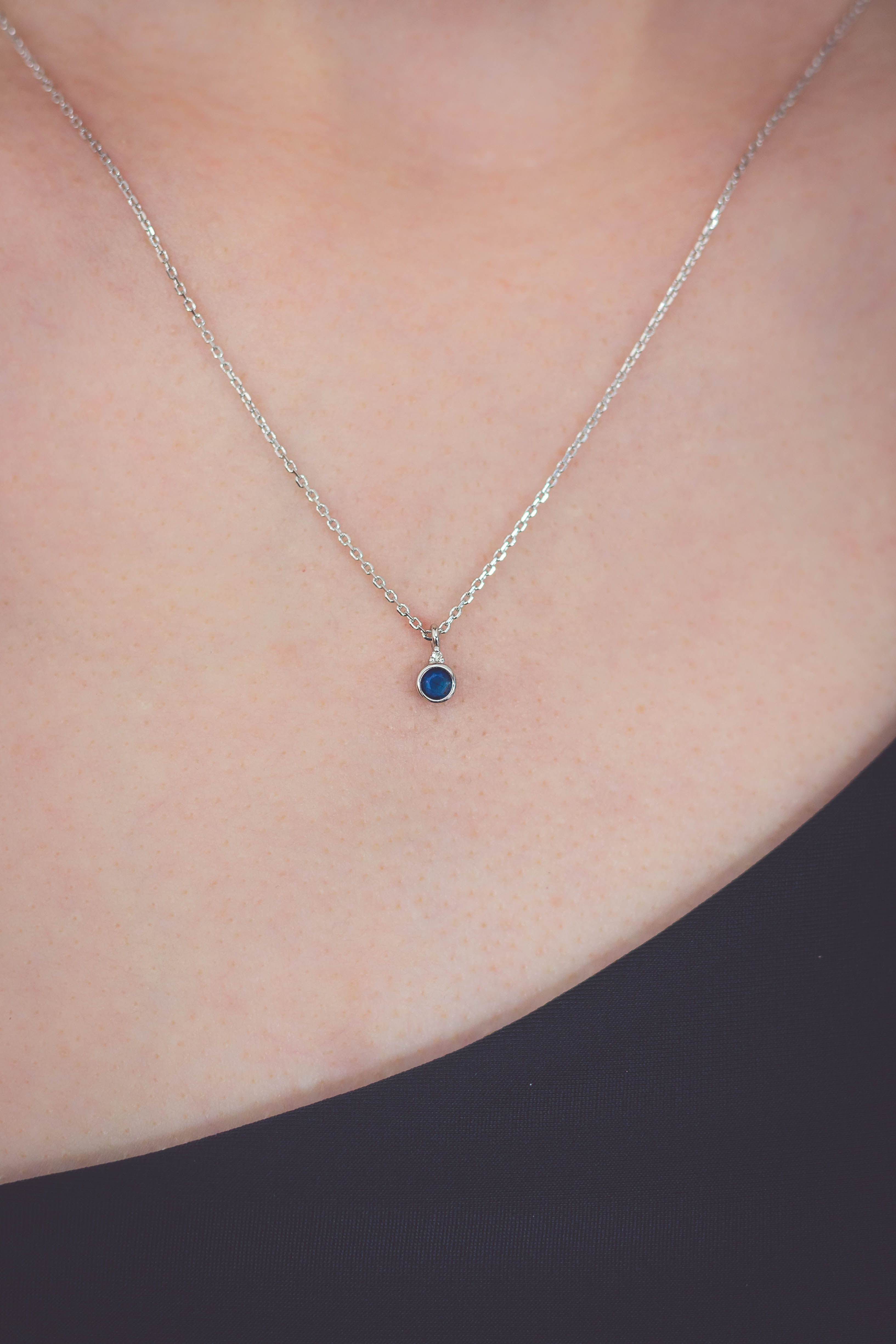 NATURAL SAPPHIRE AND DIAMOND SEPTEMBER PENDANT SILVER