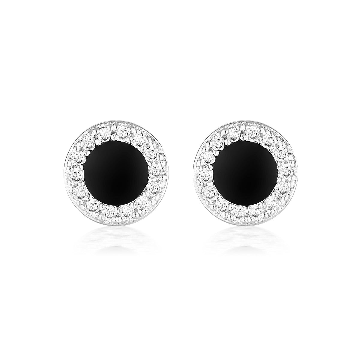 GEORGINI REFLECTION ENAMEL STUD EARRINGS SILVER & BLACK