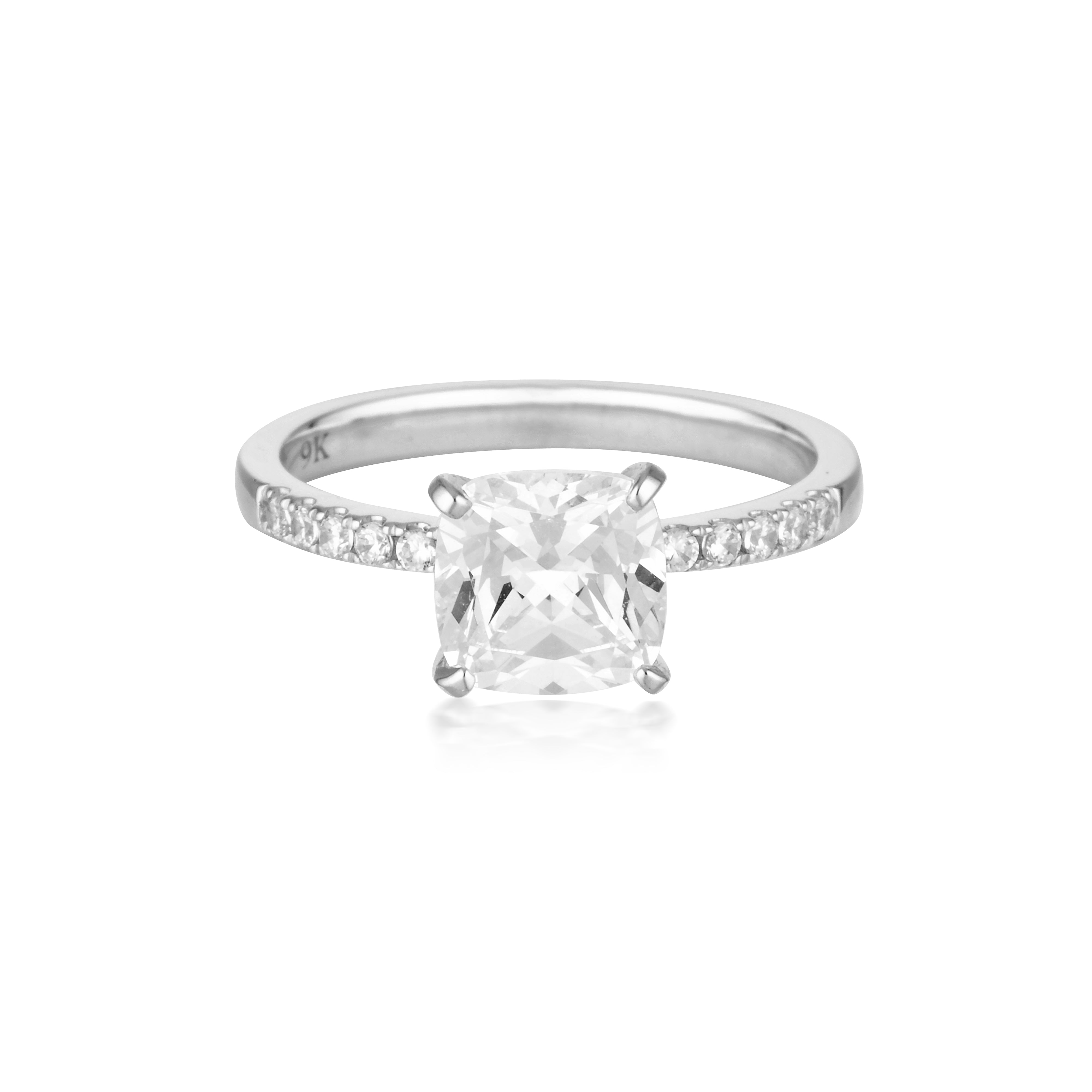 Cushion Cut 1.5tcw Moissanite Engagement Ring in 9ct White Gold
