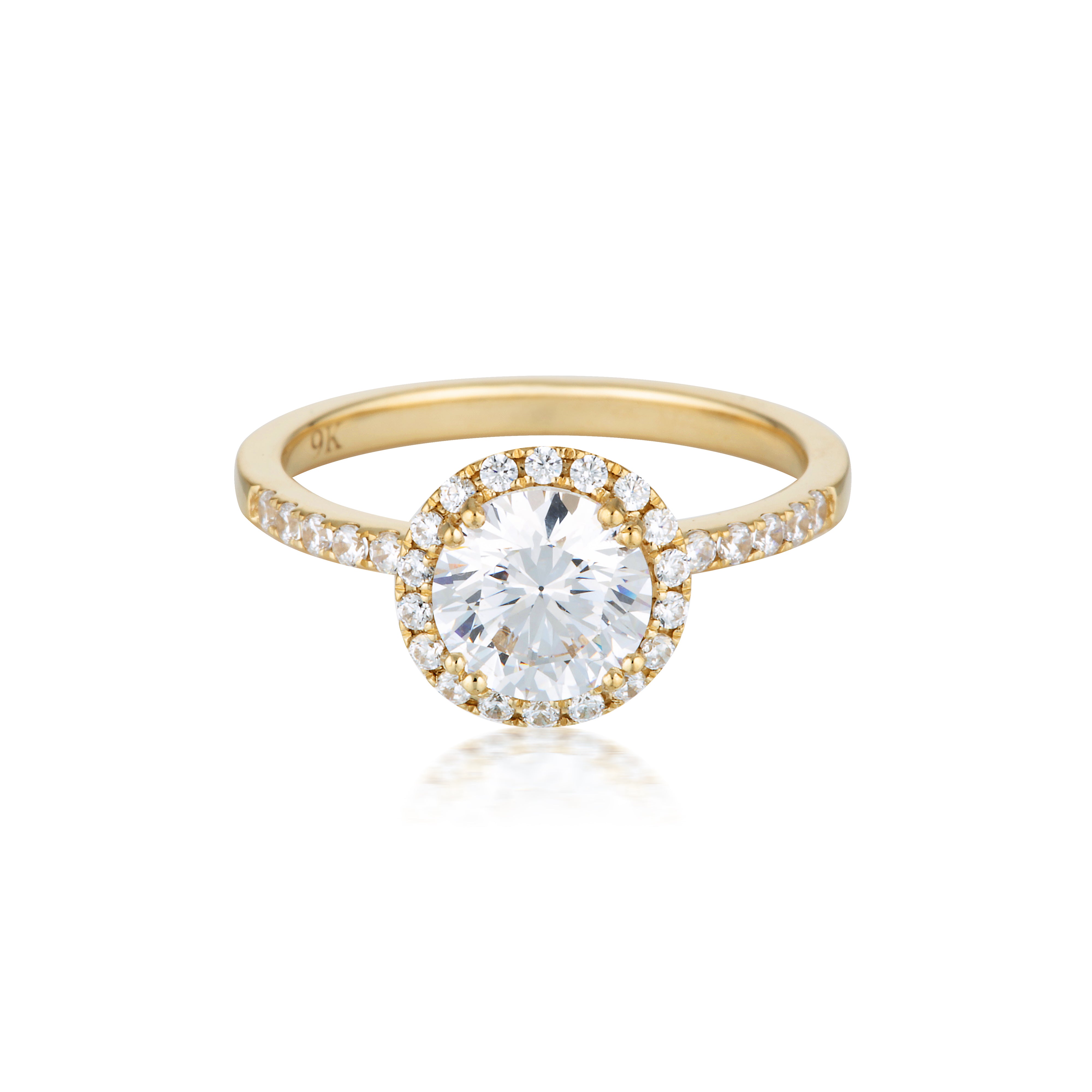 Georgini Gold Round Brilliant Cut 1.25tcw Moissanite Halo Engagement Ring in 9ct Yellow Gold