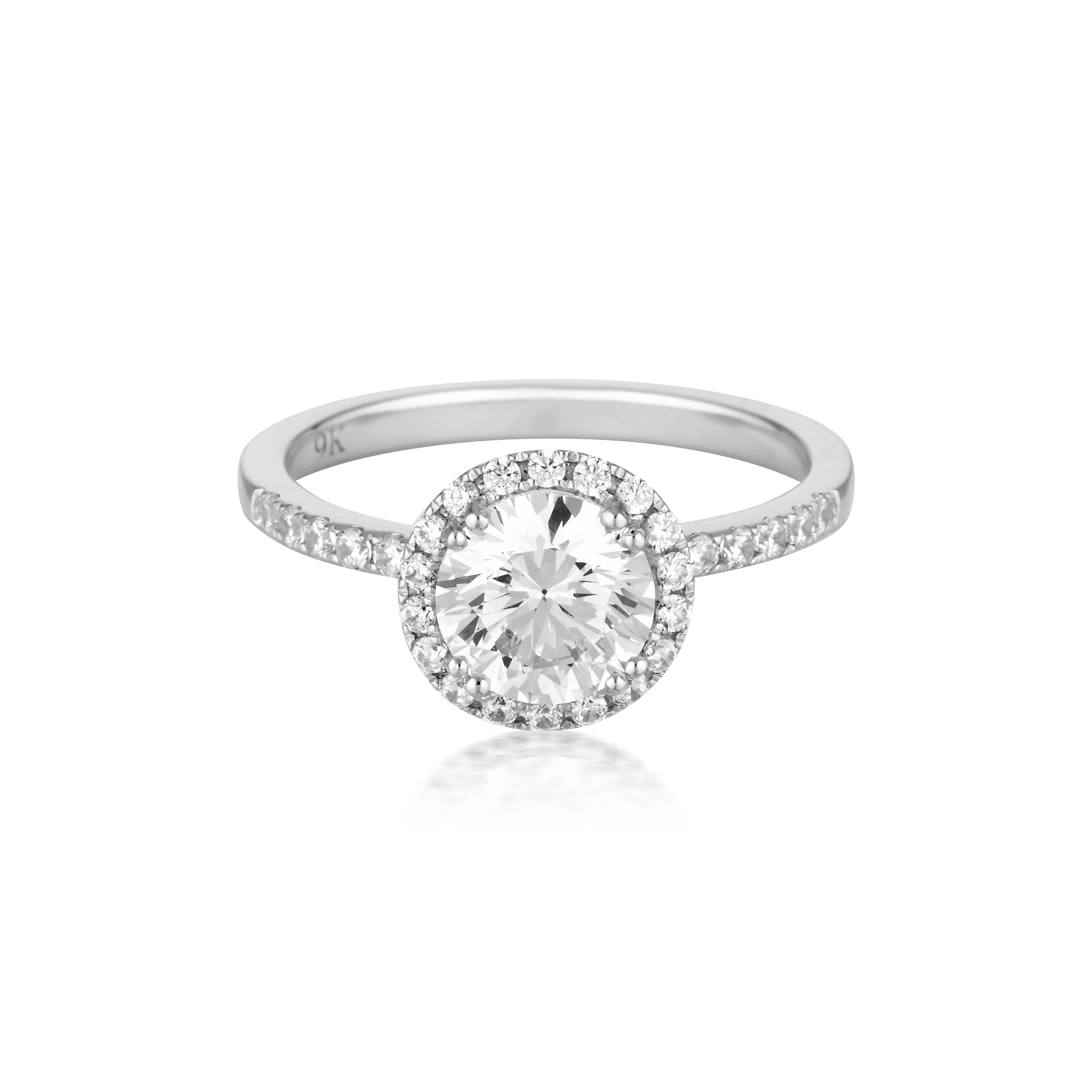 ROUND BRILLIANT CUT 1.25CTW HALO MOISSANITE ENGAGEMENT RING IN 9CT WHITE GOLD