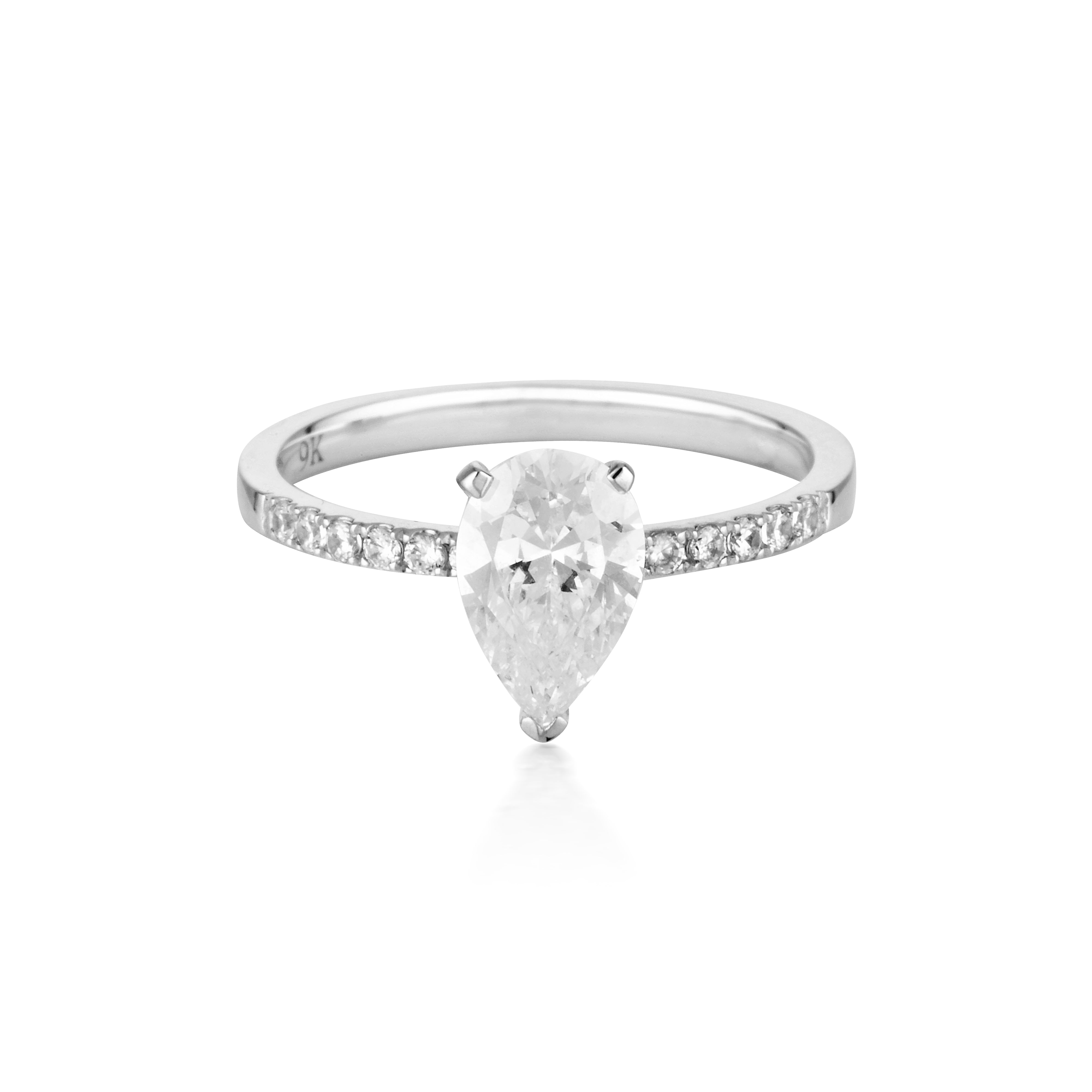 PEAR CUT AND ROUND BRILLIANT 1.5CTW MOISSANITE ENGAGEMENT RING IN 9CT WHITE GOLD
