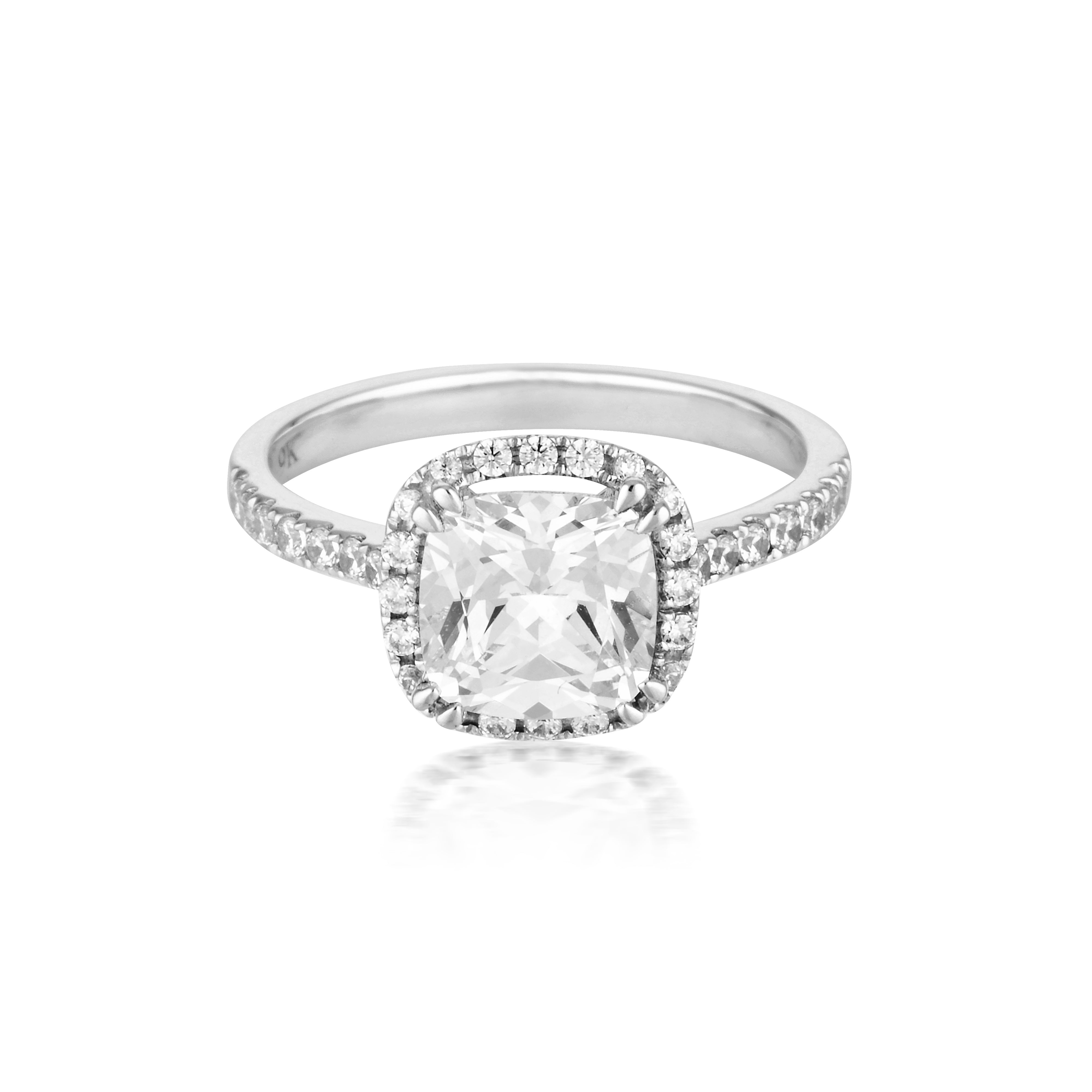 Cushion Cut Halo 1.5tcw Moissanite Engagement Ring in 9ct White Gold